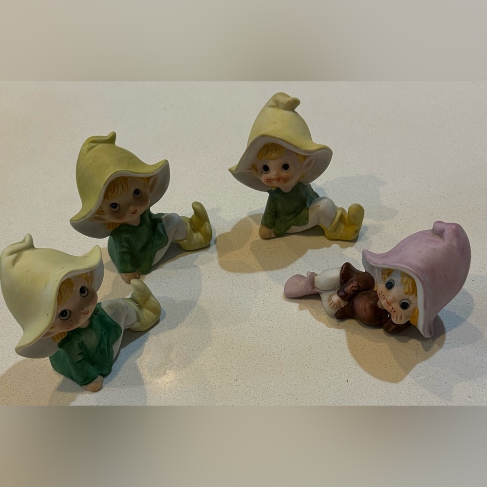 Vintage Homco Pixie Elves Elf Porcelain Figurines Home Interiors‎ #5213 Set Of 4